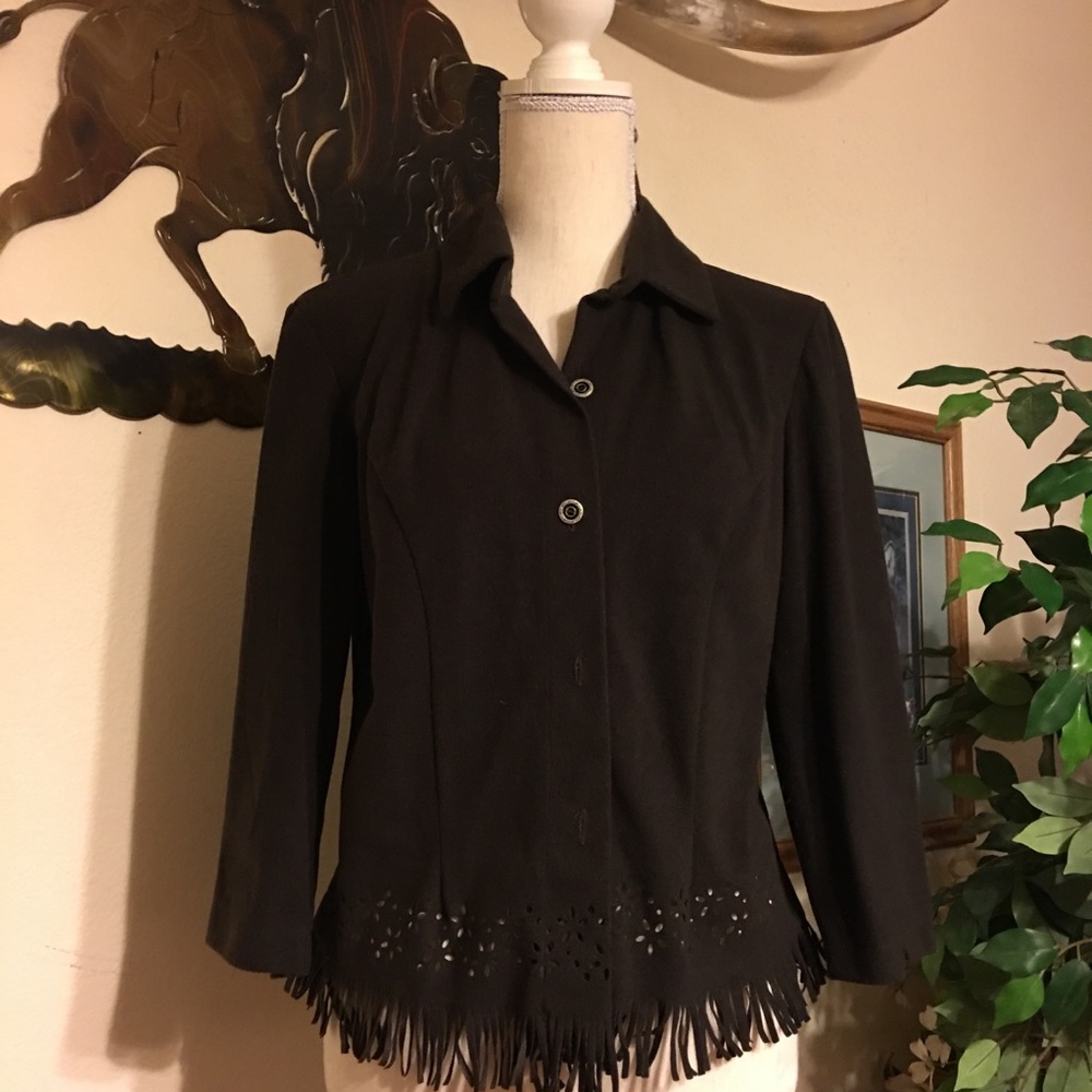 Tempted brand fringe hem button front jacket L